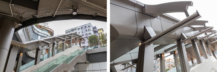 小巴總站連接物華街的入口配置十組外型像飛機翼的送風裝置，將高速氣流吹送至總站，在較為焗熱的日子，可帶動更多戶外空氣穩定流入總站，讓候車乘客更舒適。