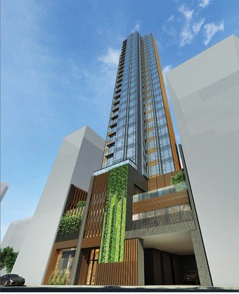 应用混凝土「组装合成」建筑法的市建局大角咀槐树街重建项目BIM 外观模拟图。