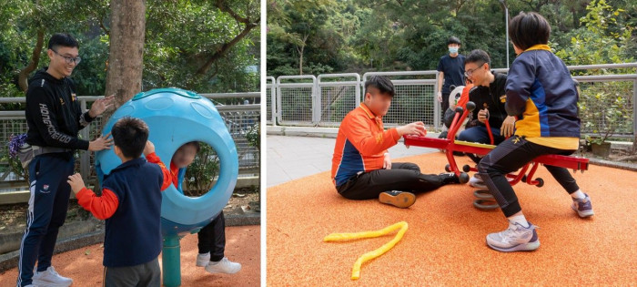 老師帶領學生探索新設施，將抽象的社交與協調概念，轉化為有趣的互動體驗。